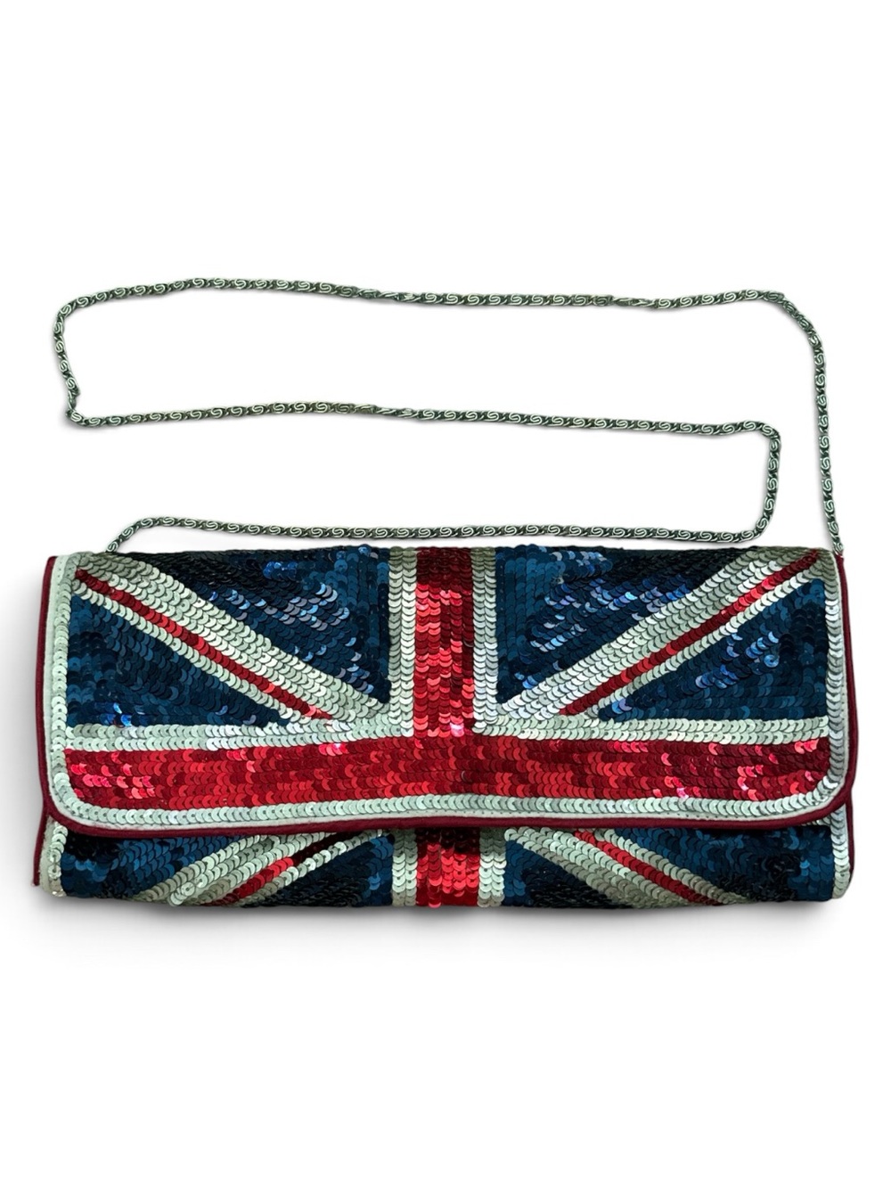 Sequin Union Jack British Clutch Shoulder Bag - Blue Red Silver